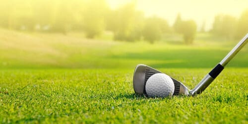 Close up of a golf ball on the field