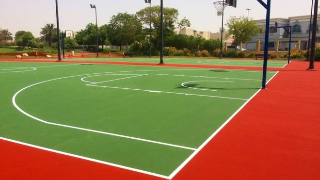 Artificial grass basketball court